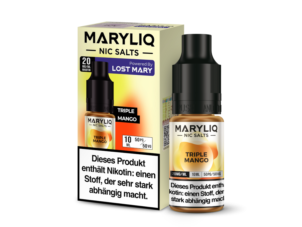 MARYLIQ Nikotinsalz Liquid Triple Mango in 10 ml Flasche, fruchtiges Mangoeis Aroma mit 10mg Nikotin.