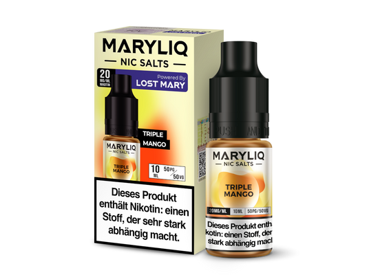 MARYLIQ Nikotinsalz Liquid Triple Mango in 10 ml Flasche, fruchtiges Mangoeis Aroma mit 10mg Nikotin.