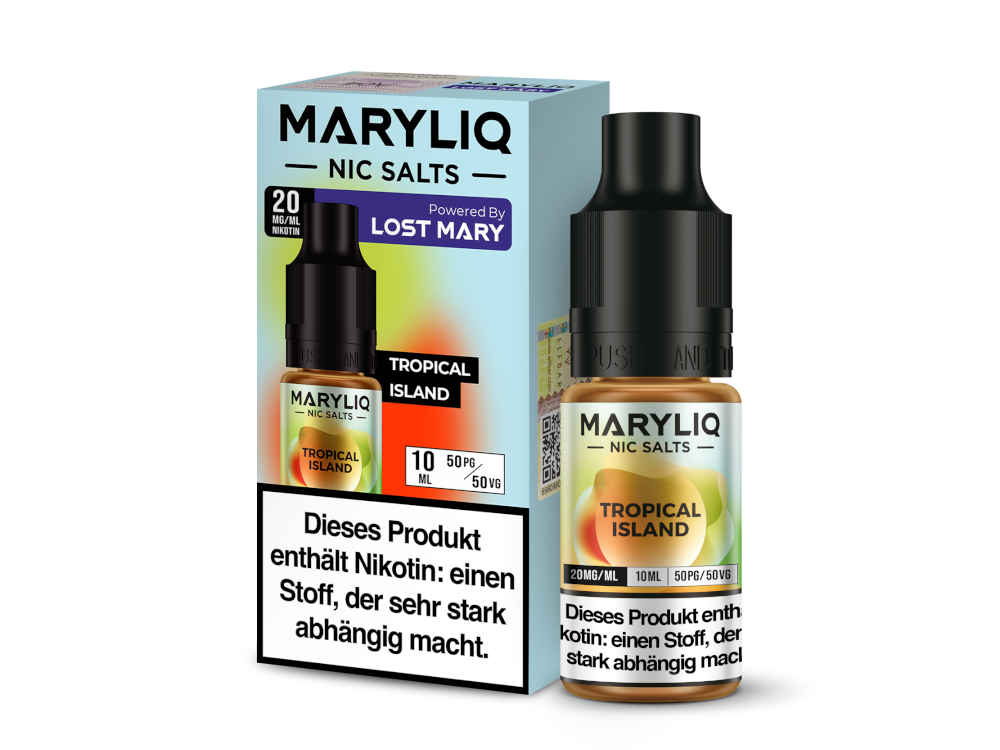 MARYLIQ Nikotinsalz Liquid Tropical Island - 10ml Flasche mit Geschmack von Mango, Kokos und Ananas für eine erfrischende Dampferfahrung