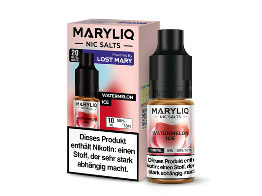 MARYLIQ Nikotinsalz Liquid Watermelon Ice - 10 ml Flasche mit erfrischendem Wassermelonen-Geschmack und Nikotinstärken von 10 mg/ml und 20 mg/ml.