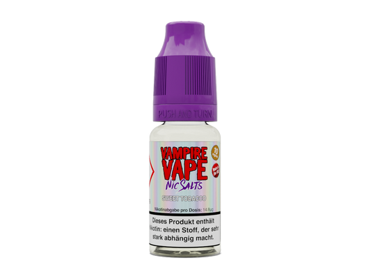 Vampire Vape Nikotinsalz Liquid - Sweet Tobacco, inklusive 10 ml mit 10 mg/ml Nikotin, charakteristischer Tabakgeschmack mit Karamellnote.