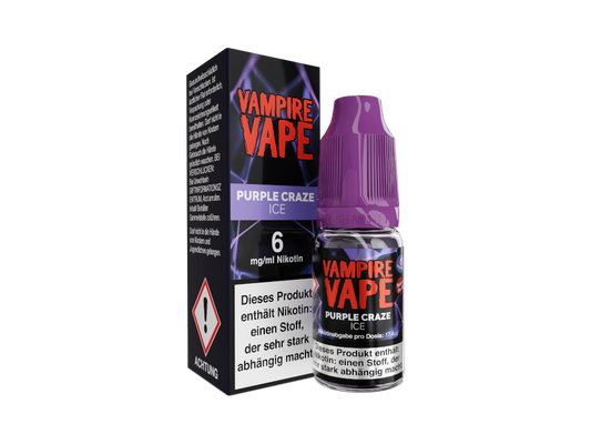 Flasche Vampire Vape - Purple Craze Ice E-Zigaretten Liquid mit 10 ml Inhalt und Geschmack von Eukalyptus, Waldfrucht und Menthol.