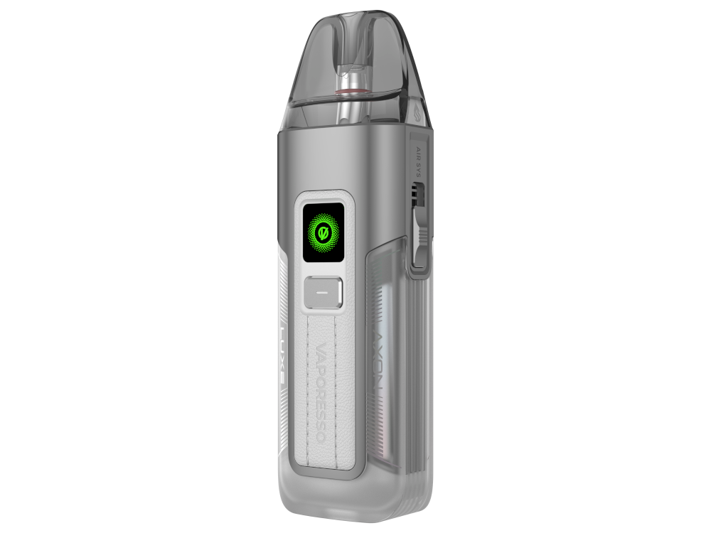 Vaporesso Luxe X2 E-Zigarette Set mit entnommenem Pod, das Bottom Filling-System und die Mesh Coils werden deutlich hervorgehoben.