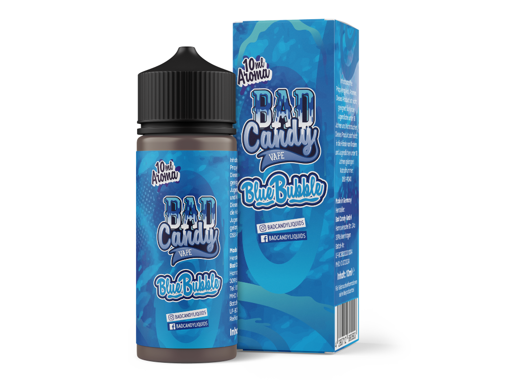 Bad Candy Blue Bubble Aroma 10ml, das die ideale Lösung für Dampfer ist, die fruchtige und süße Geschmackserlebnisse suchen.