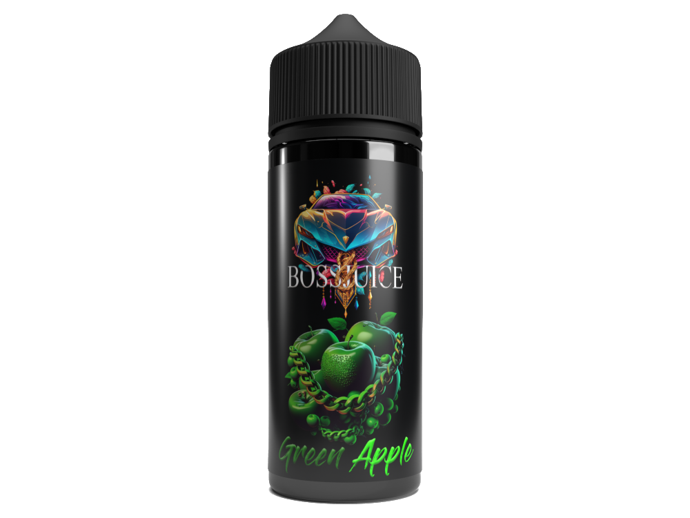 Boss Juice Aroma Green Apple 10 ml - Verpackung des Longfill-Aromas in einer 120 ml Flasche, ideal für die Zubereitung von E-Liquids.