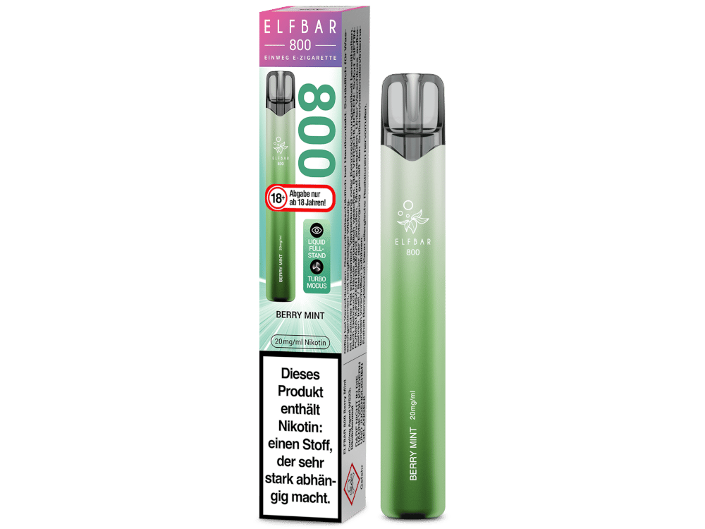 Elfbar 800 Einweg E-Zigarette mit 550 mAh Akku, 2ml Nikotinsalz, über 30 Geschmäcker, Zugautomatik