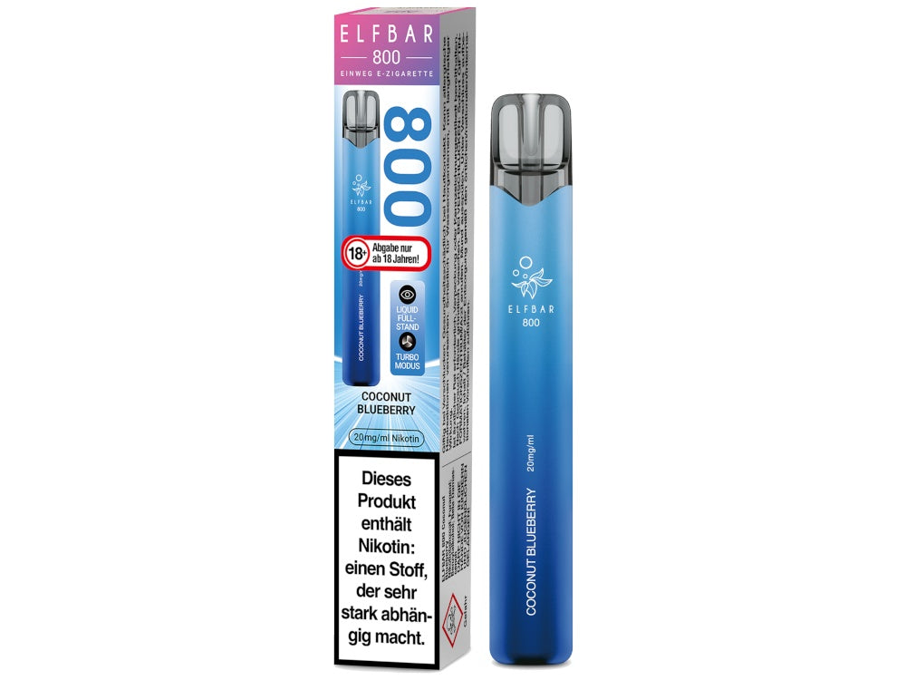 Elfbar 800 Einweg E-Zigarette mit 550 mAh Akku, 2ml Nikotinsalz, über 30 Geschmäcker, Zugautomatik