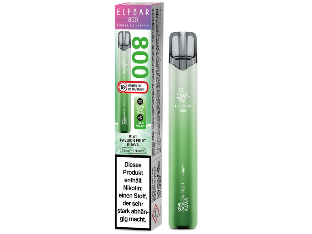 Elfbar 800 Einweg E-Zigarette mit 550 mAh Akku, 2ml Nikotinsalz, über 30 Geschmäcker, Zugautomatik