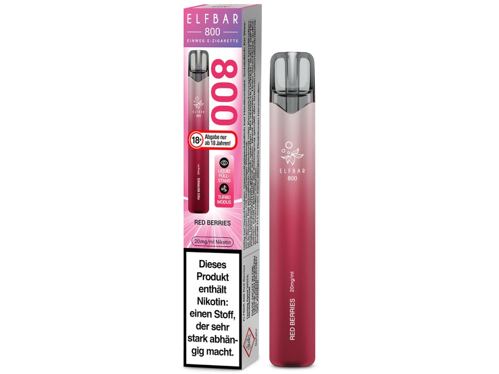 Elfbar 800 Einweg E-Zigarette mit 550 mAh Akku, 2ml Nikotinsalz, über 30 Geschmäcker, Zugautomatik