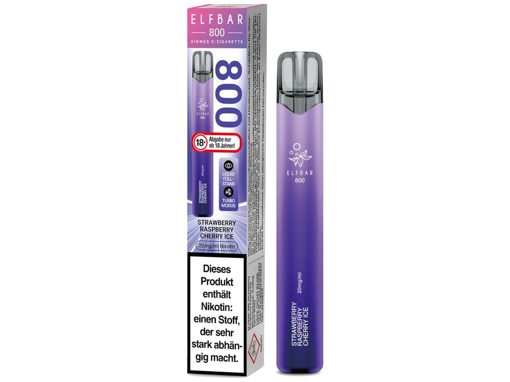 Elfbar 800 Einweg E-Zigarette mit 550 mAh Akku, 2ml Nikotinsalz, über 30 Geschmäcker, Zugautomatik