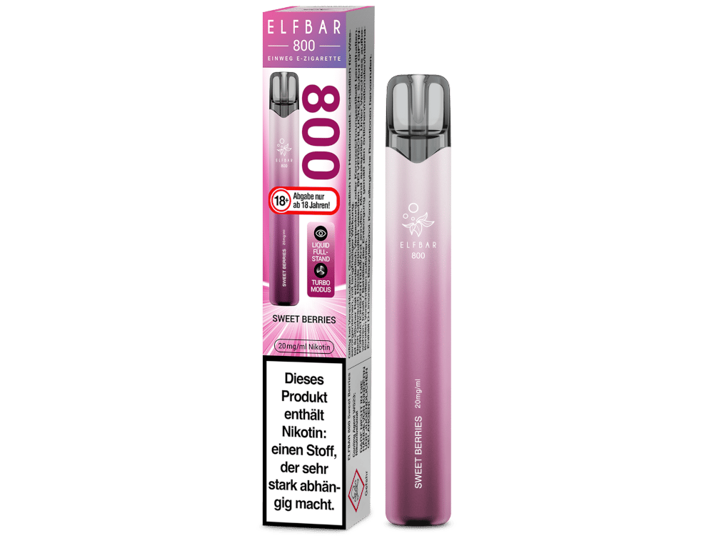 Elfbar 800 Einweg E-Zigarette mit 550 mAh Akku, 2ml Nikotinsalz, über 30 Geschmäcker, Zugautomatik