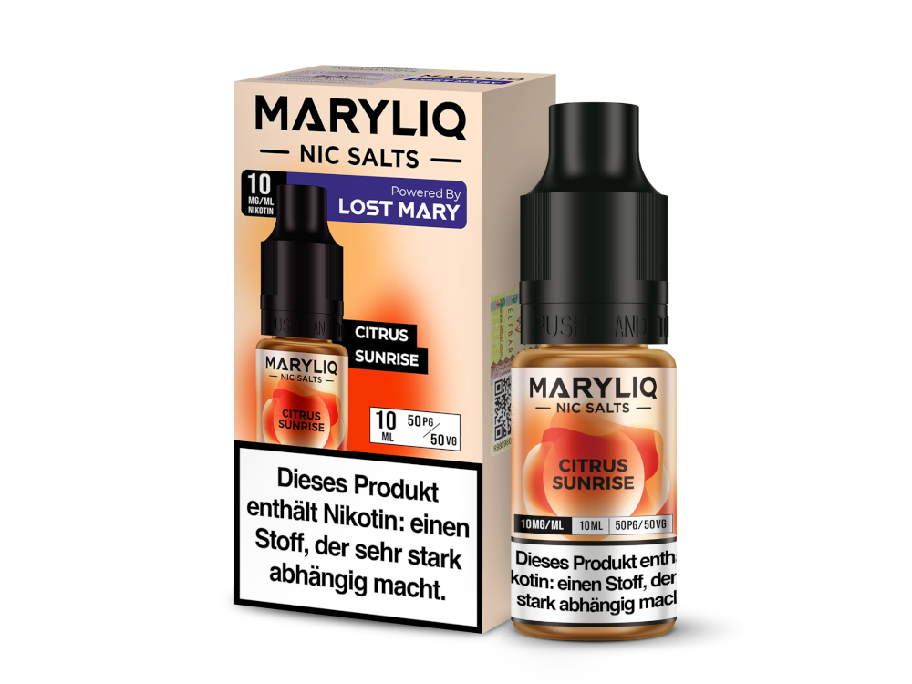 MARYLIQ Nikotinsalz Liquid Citrus Sunrise 10 ml - Fruchtige Mischung aus Erdbeere, Orange und Ananas für ein erfrischendes Dampferlebnis.