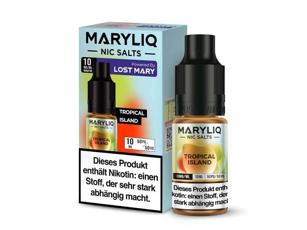 MARYLIQ Nikotinsalz Liquid Tropical Island - der tropische Geschmack von Mango, Kokos und Ananas für ein angenehmes Dampfen