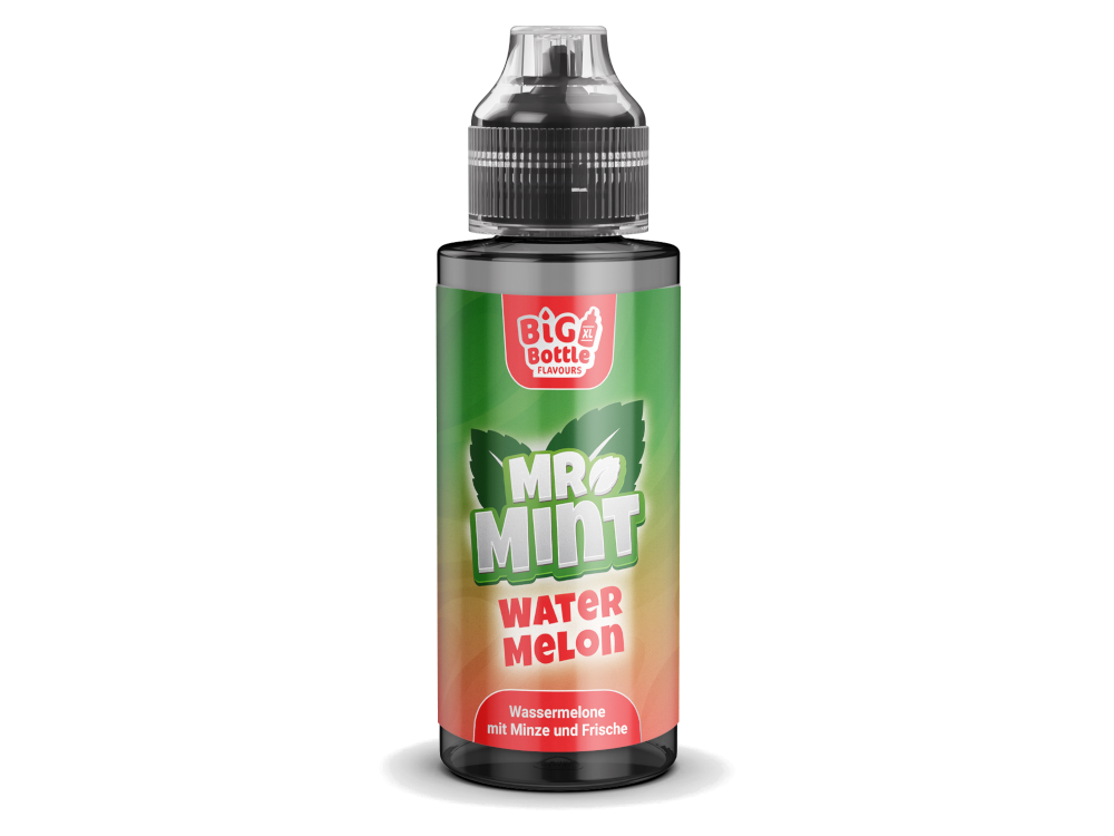 Verpackung von Mr. Mint by Big Bottle - Longfills 10 ml - Wassermelone, zeigt die 120 ml Flasche mit intensivem Wassermelonen- und Minz-Aroma.