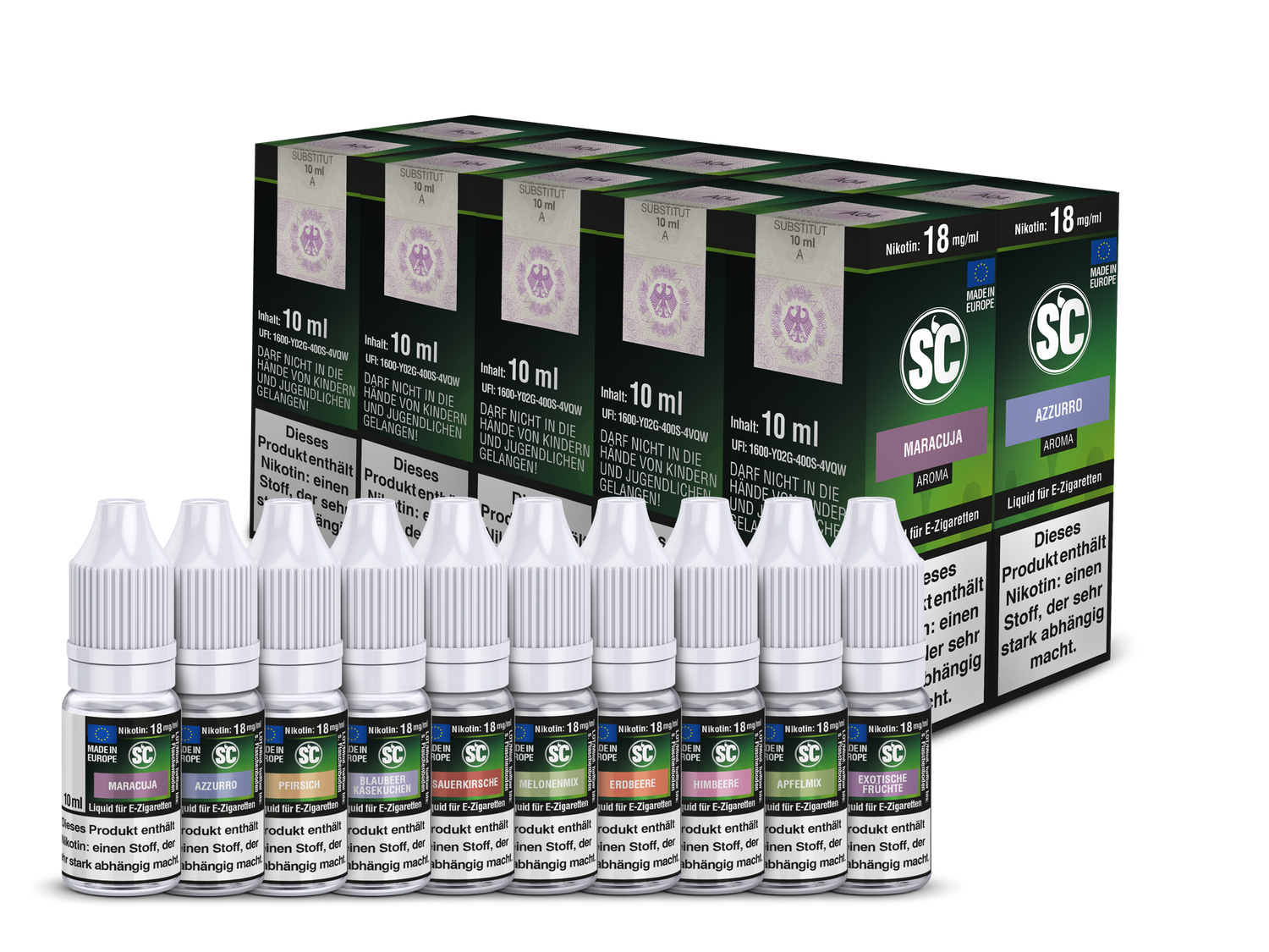 Sauerkirsche E-Zigaretten Liquid in der Fruit Probierbox von SC, 10ml Flasche.