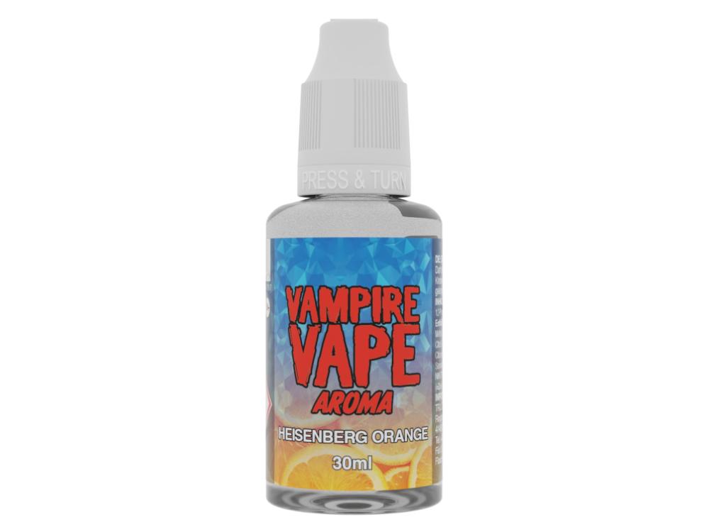 Detailansicht von Vampire Vape Aroma Heisenberg Orange 30 ml, ideal für Dampfer, die fruchtige und erfrischende Aromen suchen.