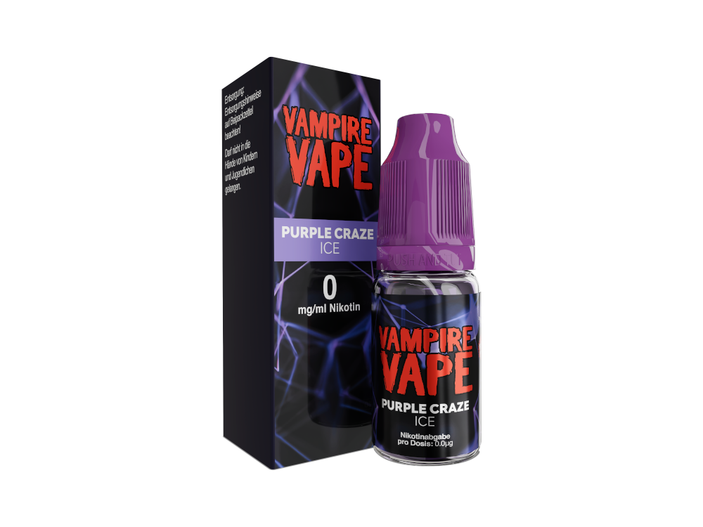 Vampire Vape - Purple Craze Ice E-Zigaretten Liquid in 10ml Flasche, bietet Aroma von Eukalyptus, Waldfrüchten, Anis, Menthol, Beerenmix und Zitrone im starken, erfrischenden Dampferlebnis.