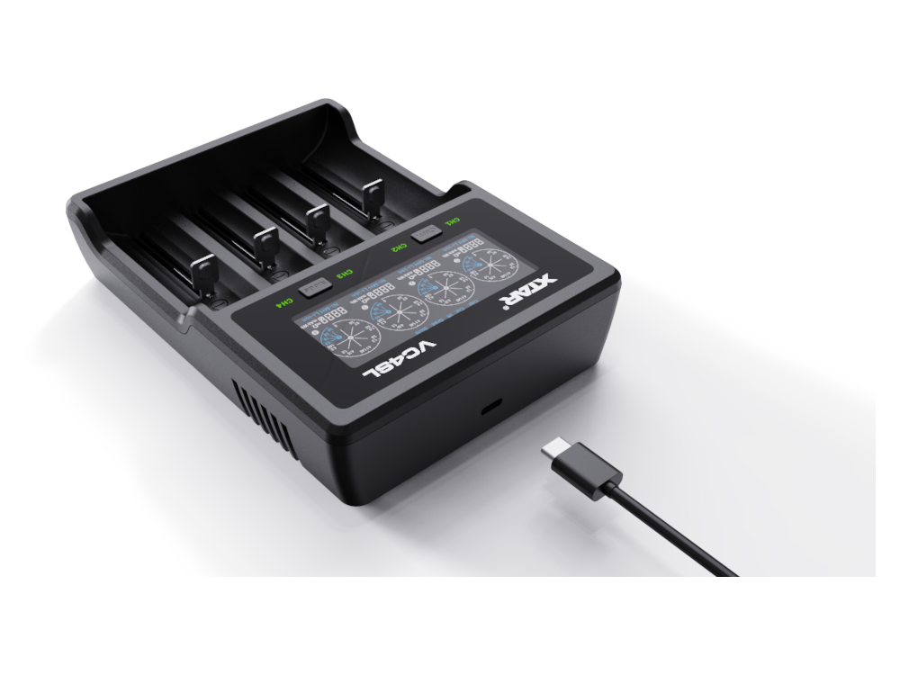  XTAR VC4SL Ladegerät mit USB-C Anschluss zur Stromversorgung und feuerfestem ABS Gehäuse